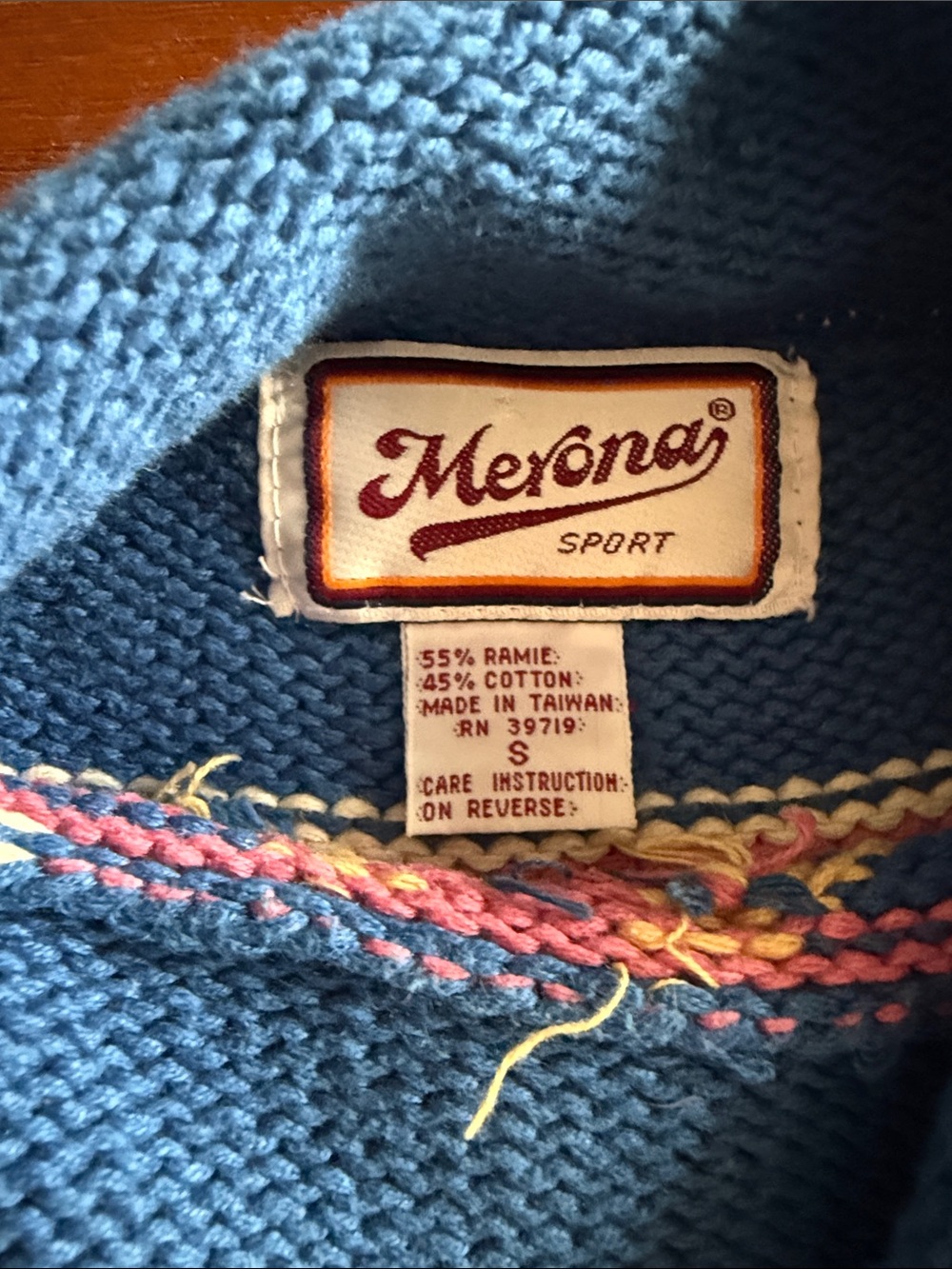 Vintage Marina Blue Geometric Pattern Mock Turtleneck Sweater - Picture 2 of 12